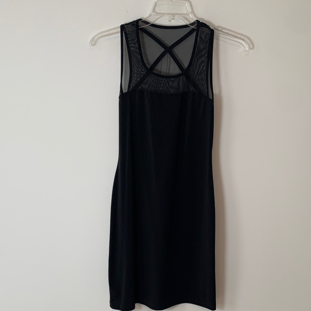 Vintage Carabella Bodycon midi Black Sleeveless Dress with Mesh Detail LG